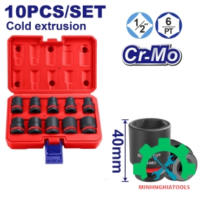 Bộ tuýp 1/2" đen ngắn 40mm CR-Mo 10 chi tiết EMTOP EMSS12101 10-24mm