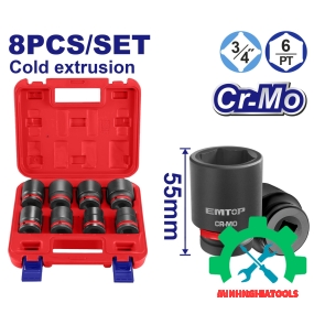 Bộ tuýp 3/4" 8 chi tiết dài 55mm EMTOP EMSSD34081 26-38mm