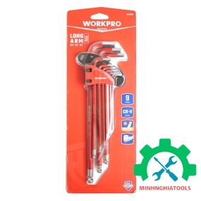 Bộ lục giác đầu bi kiểu chữ L, loại dài 9 cái hệ inch Workpro WP222013