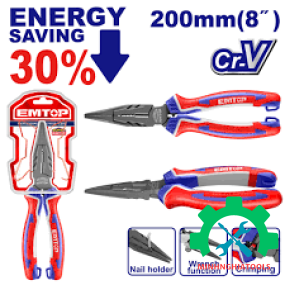 Kìm nhọn 8" trợ lực 30% EMTOP EPLRL0821 dài 200mm