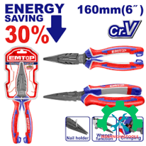 Kìm nhọn 6" trợ lực 30% EMTOP EPLRL0621 dài 160mm