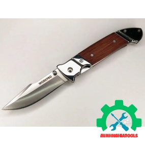 Dao tiện ích gấp gọn thép không gỉ cán ốp gỗ Workpro WP381001 