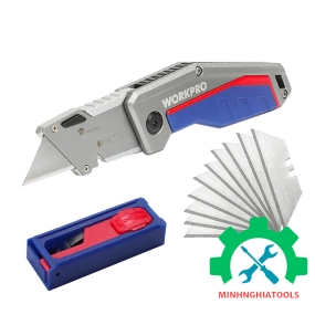 Dao gấp tiện ích có lưỡi cắt gấp gon, bằng nhôm, mở nhanh Workpro - WP011029
