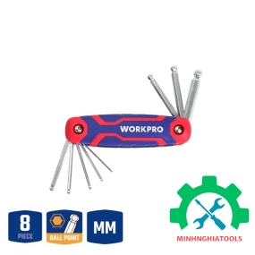 Bộ lục giác đầu bi, kiểu gấp tôm tích, 8 cái hệ mét (1.5,2,2.5,3,4,5,6,8mm), thép hợp kim CR-V Workpro - WP222020 