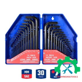 Bộ lục giác đầu bẳng, kiểu chữ L, loại dài 30 cái gồm (15 cái hệ inch, 15 cái hệ mét, thép hợp kim CR-V Workpro - WP222018 