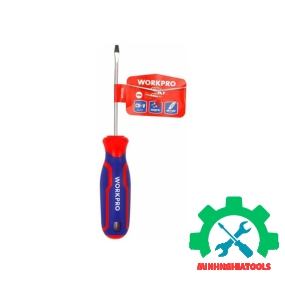 Tua vít đầu dẹt, tay cầm bọc nhựa cao su 3 màu, chống trơn trượt kích thước 3x75mm, thép hợp kim CR-V Workpro - WP221013 