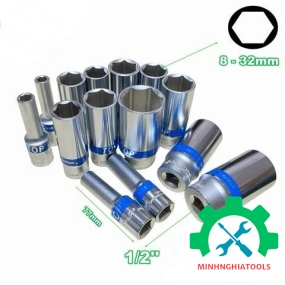 Đầu Tube 1/2" trắng dài loại 6 cạnh TOP, kích thước từ 8-32mm