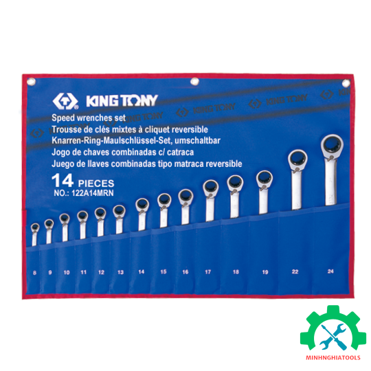 Bộ cờ lê vòng miệng tự động 8-24mm có khóa gạt Kingtony 12214MR 14 chi tiết 