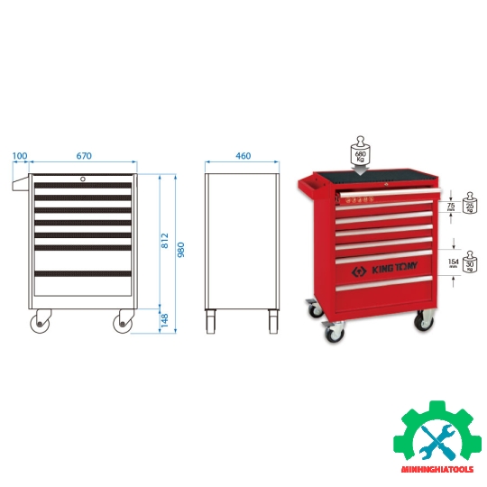 Tủ đựng đồ nghề 7 ngăn Kingtony 87434-7B-G màu xám 