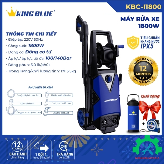 Máy Xịt Rửa Xe Cao Áp Kingblue KBC-I1800 1800W 