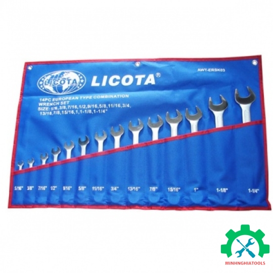 Bộ cờ lê vòng miệng hệ inch 14 cây LICOTA AWT-ERSK03, kích thước từ 5/16 - 1-1/4