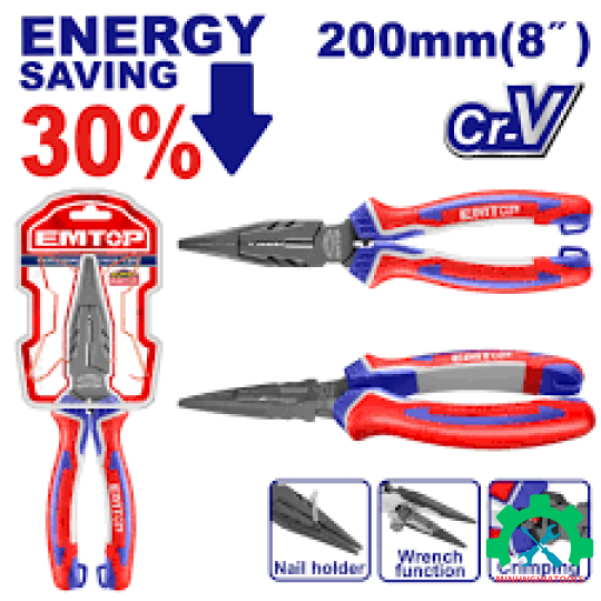 Kìm nhọn 8" trợ lực 30% EMTOP EPLRL0821 dài 200mm