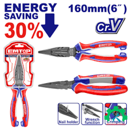 Kìm nhọn 6" trợ lực 30% EMTOP EPLRL0621 dài 160mm