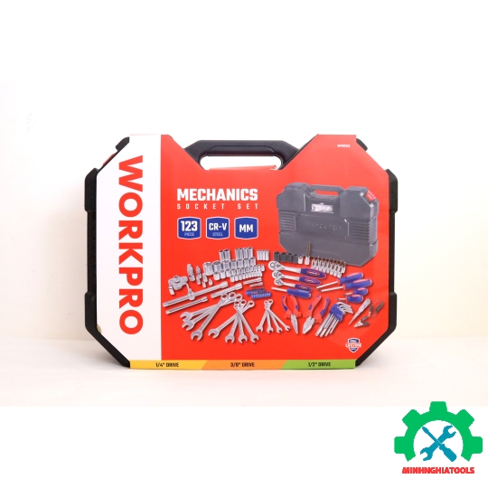 Bộ công cụ cơ khí các loại có hộp đựng (1 set = 123 cái) Workpro - WP202533 