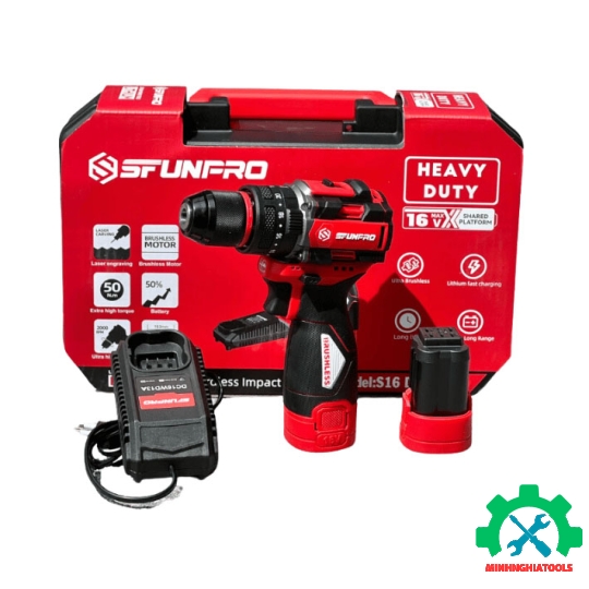 Máy khoan pin 16V SFUNPRO S16 DR10A (sạc, 2 pin 2Ah)