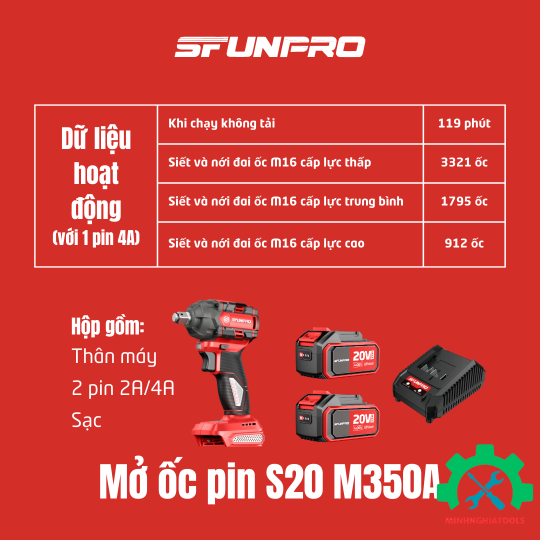Máy Mở Ốc Pin SFUNPRO S20 M350A Bản 4.0Ah 
