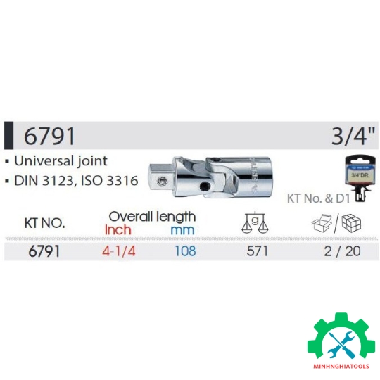 Đầu lắc léo 3/4" Kingtony 6791