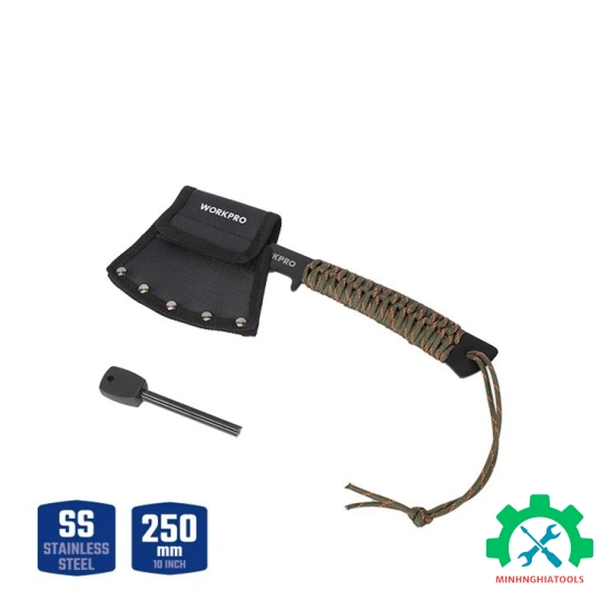 Rìu cắm trại,có tay cầm quấn dây dù, lưỡi chống gỉ, kích thước 10 inch Workpro WP383002