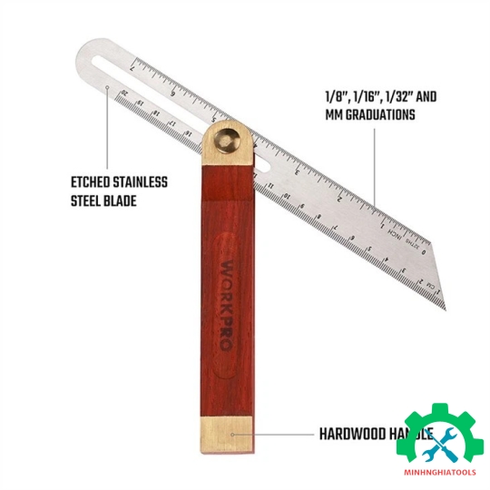 Xiên góc trượt vuông bằng nhôm, tay cầm gỗ -230mm (9 inches) Workpro - WP264006 