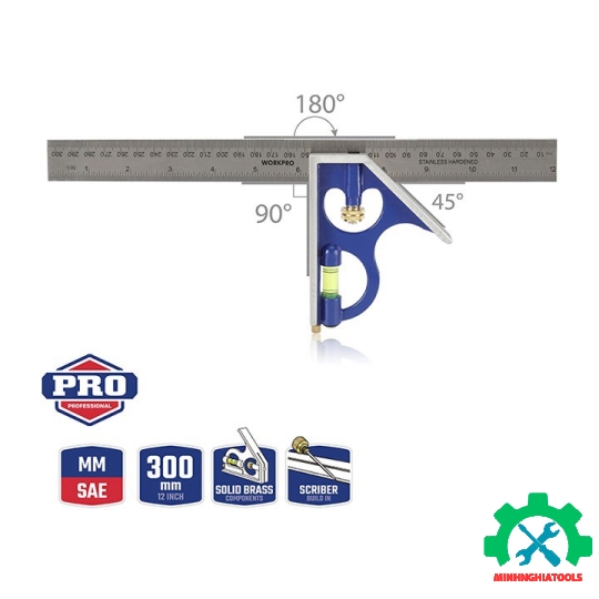 Thước ke góc có thủy Workpro WP264002 12" (300mm) 