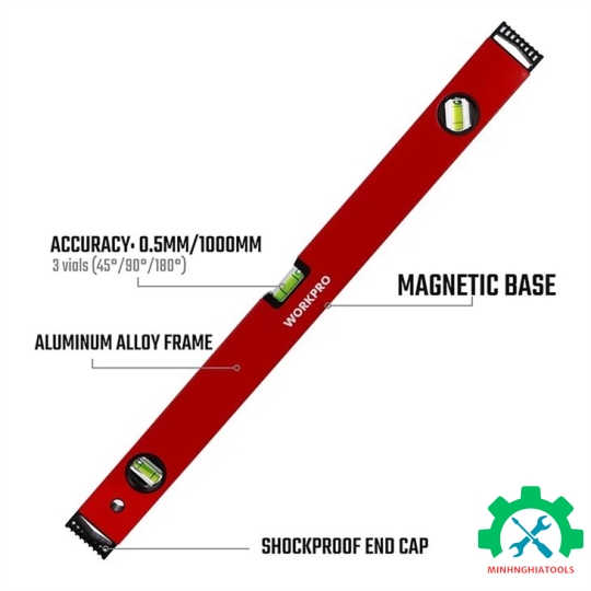 Thước thủy có từ tính, bằng nhôm, dạng hộp, kích thước 600mm Workpro - WP262011 