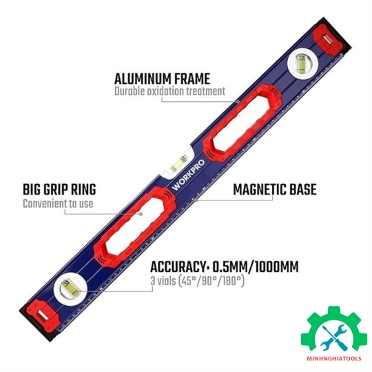 Thước thủy có từ tính, bằng nhôm, dạng hộp, kích thước 600mm Workpro - WP262014 
