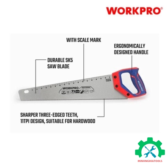 Cưa tay, lưỡi cưa bằng thép SK5, kích thước 400mm (16 inches) Workpro - WP215005 