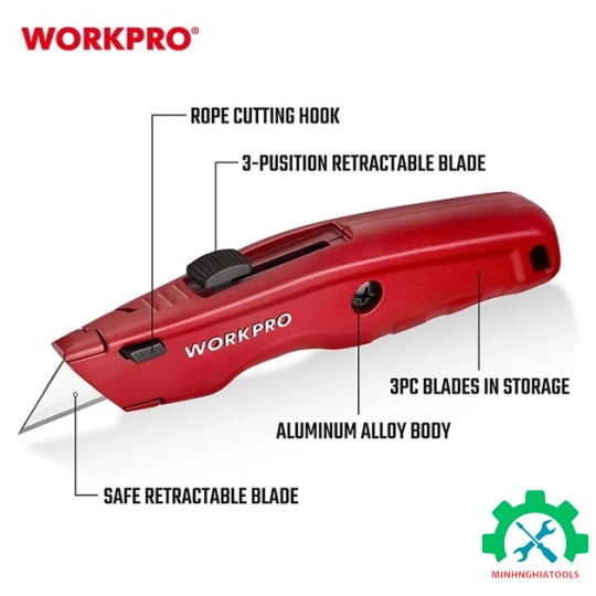 Dao tiện ích có lưỡi cắt bằng nhôm, có thể thay đổi lưỡi dao nhanh chóng Workpro - WP213017 