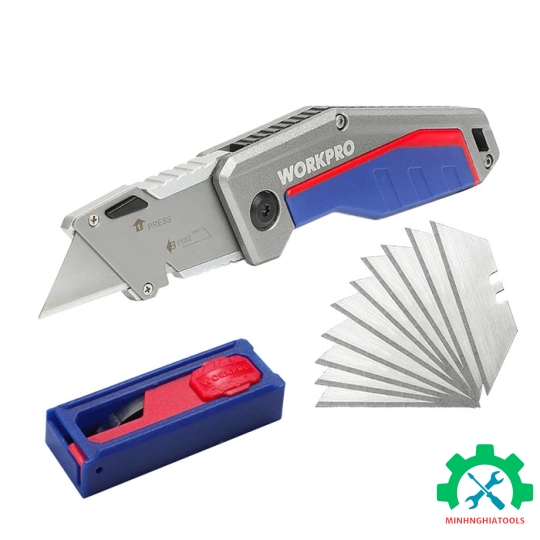 Dao gấp tiện ích có lưỡi cắt gấp gon, bằng nhôm, mở nhanh Workpro - WP011029