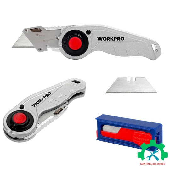 Dao tiện ích có lưỡi cắt gấp gọn, cán cầm bẳng nhựa, mở nhanh Workpro -WP211009 