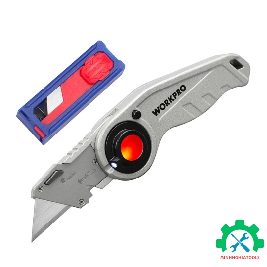 Dao tiện ích có lưỡi cắt gấp gọn, cán cầm bẳng nhựa, mở nhanh Workpro -WP211009 