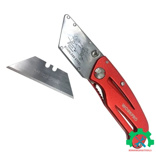 Dao tiện ích có lưỡi cắt gấp gọn, bằng nhôm mở nhanh Workpro WP211003 