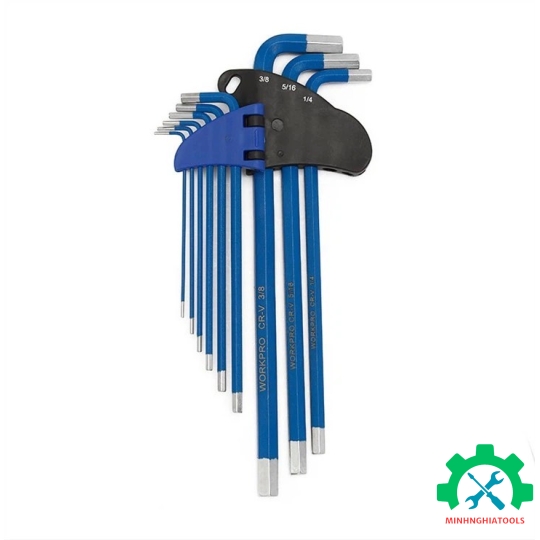 Bộ lục giác  kiểu chữ L, loại dài, 9 cái hệ inch, thép hợp kim CR-V Workpro - WP222015
