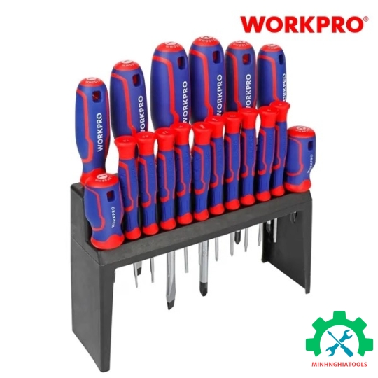 Bộ Tua vít 18 cái gồm các tua vít đầu hình hoa khế, đầu dẹt, đầu sao, thép hợp kim CR-V Workpro - WP200506 