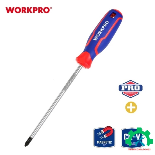 Tua vít đầu hoa thị, tay cầm bọc nhựa cao su 3 màu, chống trơn trượt kích thước PH3x200mm, thép hợp kim CR-V Workpro - WP221033 