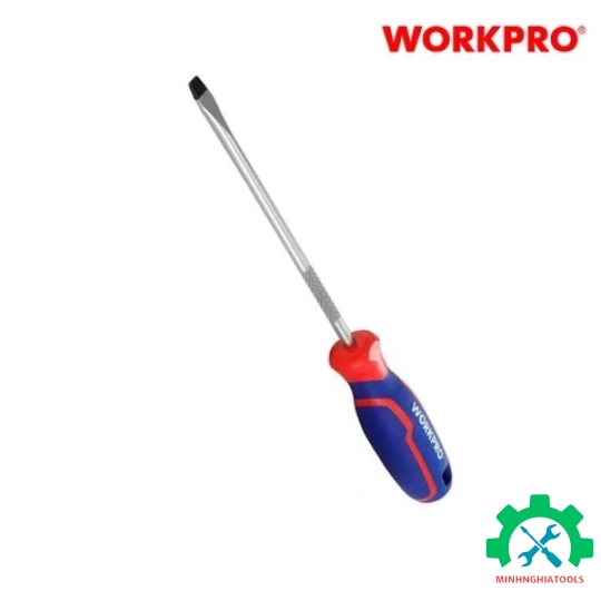 Tua vít đầu dẹt vít, tay cầm bọc nhựa cao su 3 màu, chống trơn trượt kích thước 6.5x200mm, thép hợp kim CR-V Workpro - WP221021 