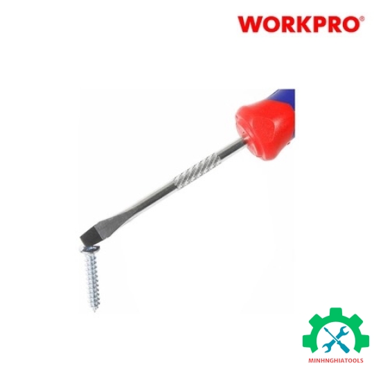 Tua vít đầu dẹt vít, tay cầm bọc nhựa cao su 3 màu, chống trơn trượt kích thước 6.5x100mm, thép hợp kim CR-V Workpro - WP221019 