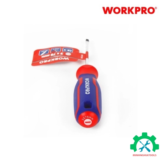 Tua vít đầu dẹt, tay cầm bọc nhựa cao su 3 màu, chống trơn trượt kích thước 3x75mm, thép hợp kim CR-V Workpro - WP221013 