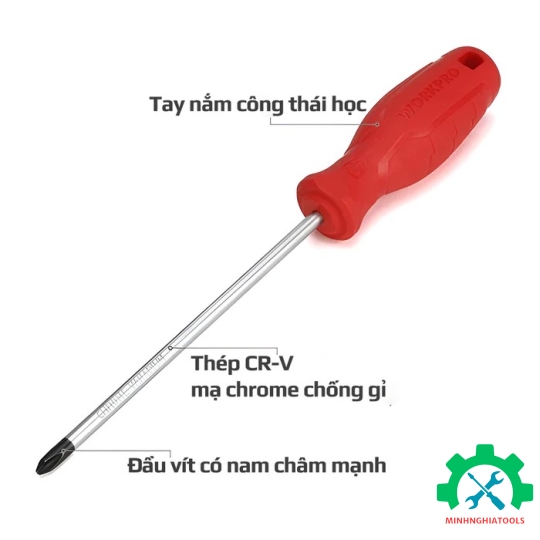 Bộ Tua vít 6 cái gồm (3 cái đầu hoa khế, 3 cái đầu dẹt) , thép CR-V Workpro - WP200501 