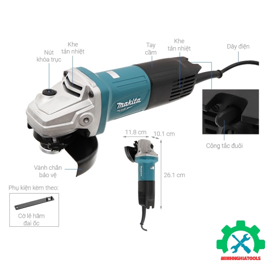 Máy mài góc Makita M9512B (100MM/720W/CÔNG TẮC ĐUÔI)