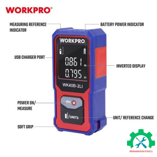 Máy đo khoảng cách laser 40m Workpro WP267001 