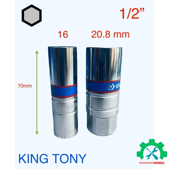 Tube tháo bugi  Kingtony 4635M chân cấm 1/2" ron cao su, Kích thước 16 - 20.8mm