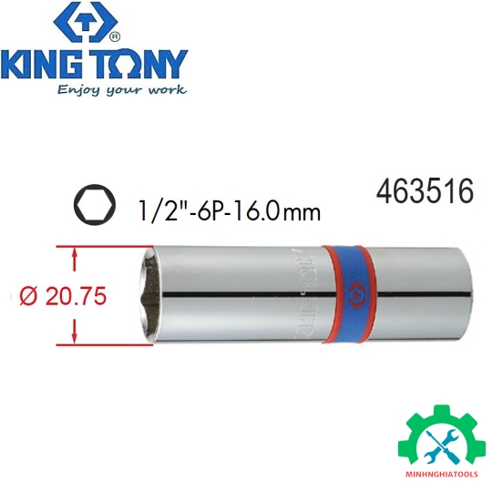 Tube tháo bugi  Kingtony 4635M chân cấm 1/2" ron cao su, Kích thước 16 - 20.8mm