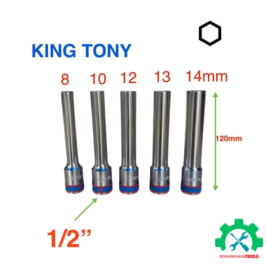Đầu tube 1/2" trắng dài 120mm  (loại 6 cạnh) Kingtony 4255M