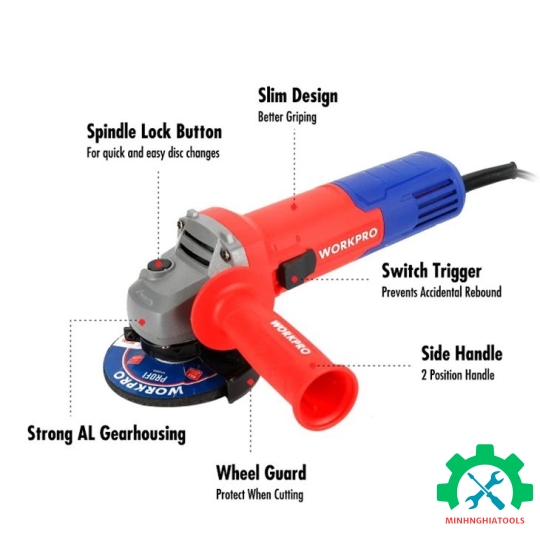 Máy mài góc 100mm, công suất 750W/Công tắc trượt Workpro - WP472022
