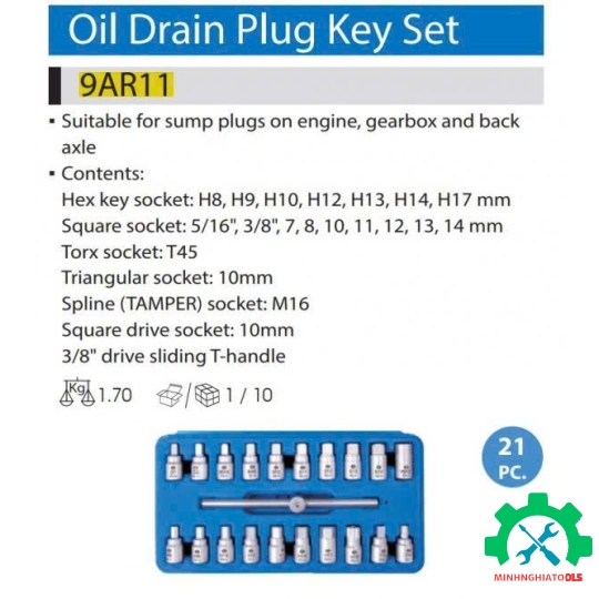 Bộ đầu tuýp 3/8 inch 21 chi tiết Kingtony 9AR11 