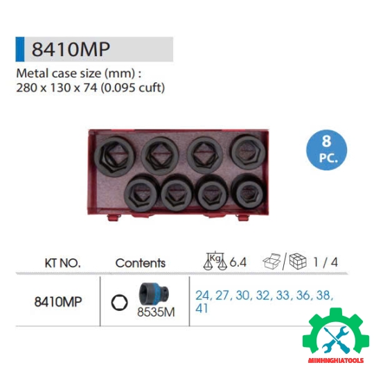 Bộ tuýp 1 inch  8 chi tiết loại 6 cạnh Kingtony 8410MP