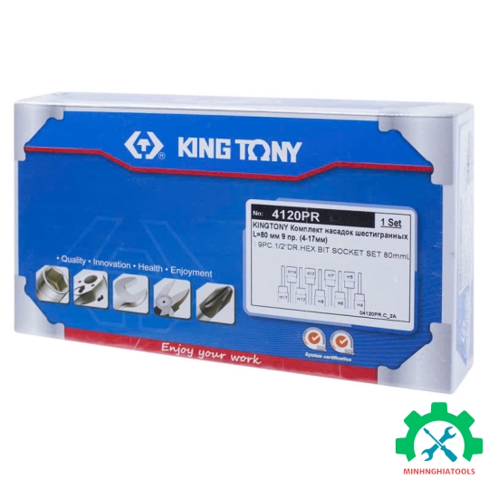 Bộ tuýp lục giác 1/2" loại dài 80mm Kingtony 4120PR 9 chi tiết 