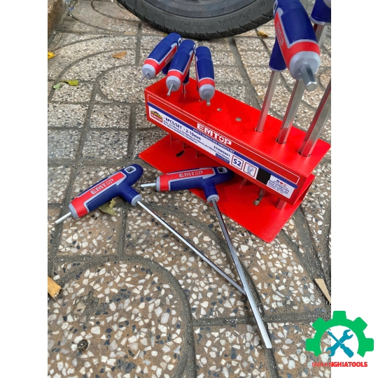 Bộ lục giác tay cầm chữ T 8 chi tiết ( kèm đế sắt ) EMTOP ETHW6061 loại 6 cạnh