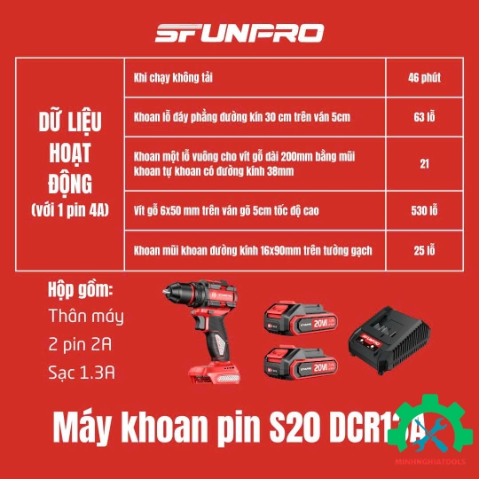 Máy Khoan Pin SFUNPRO S20 DCR13A Bản 4.0A 13MM 3 Chức Năng